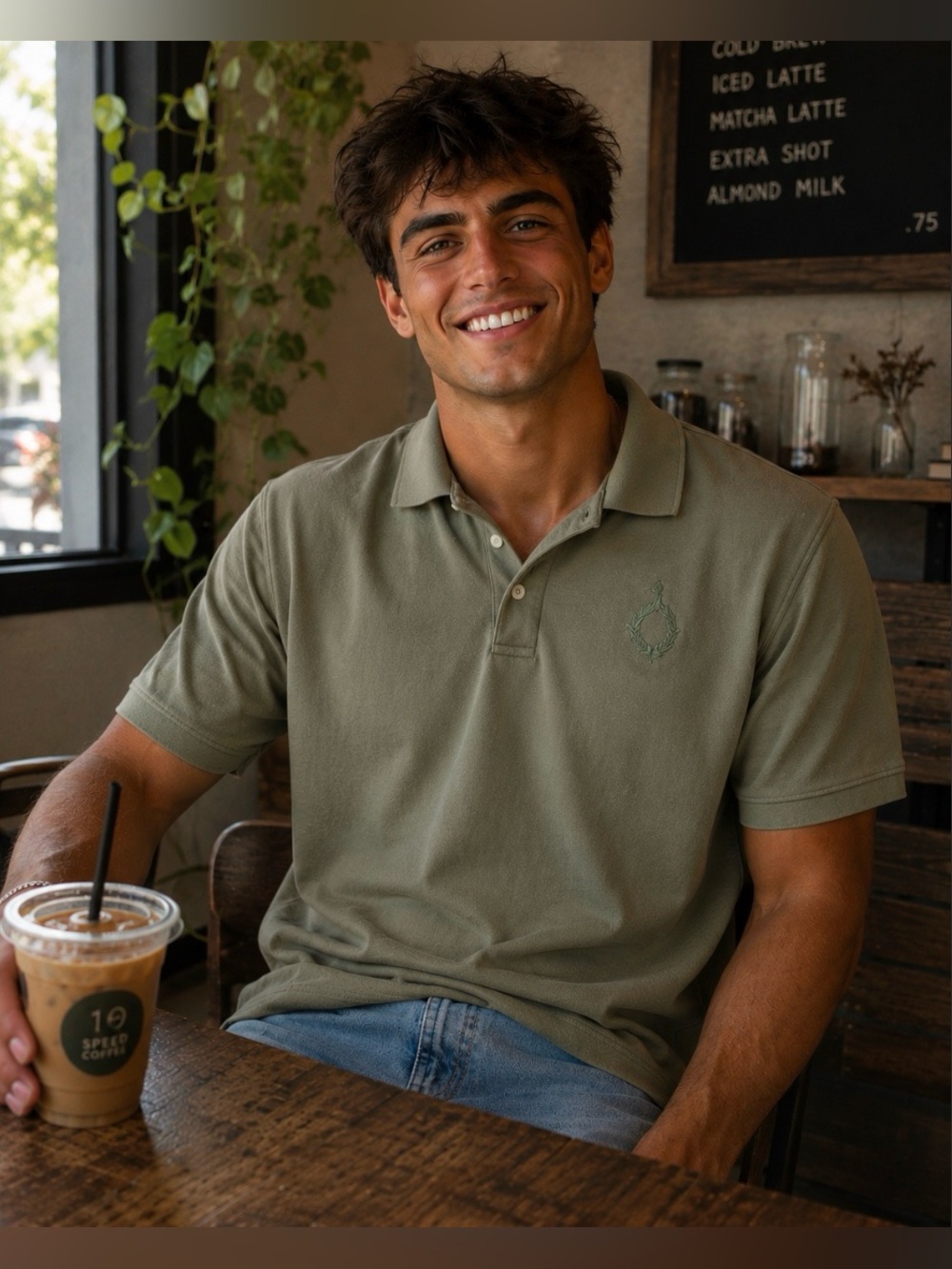 LLBean M green polo